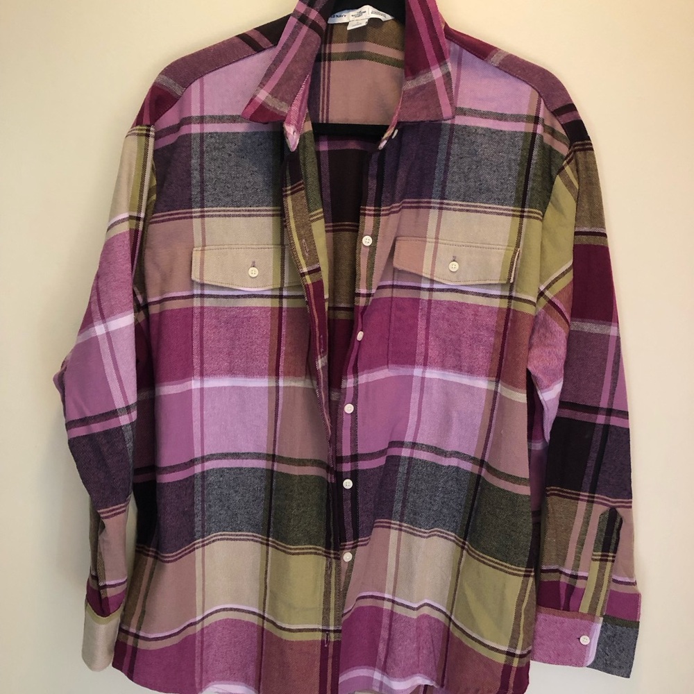 Old Navy Plaid Button Down Shirt - Pink, Purple, Green